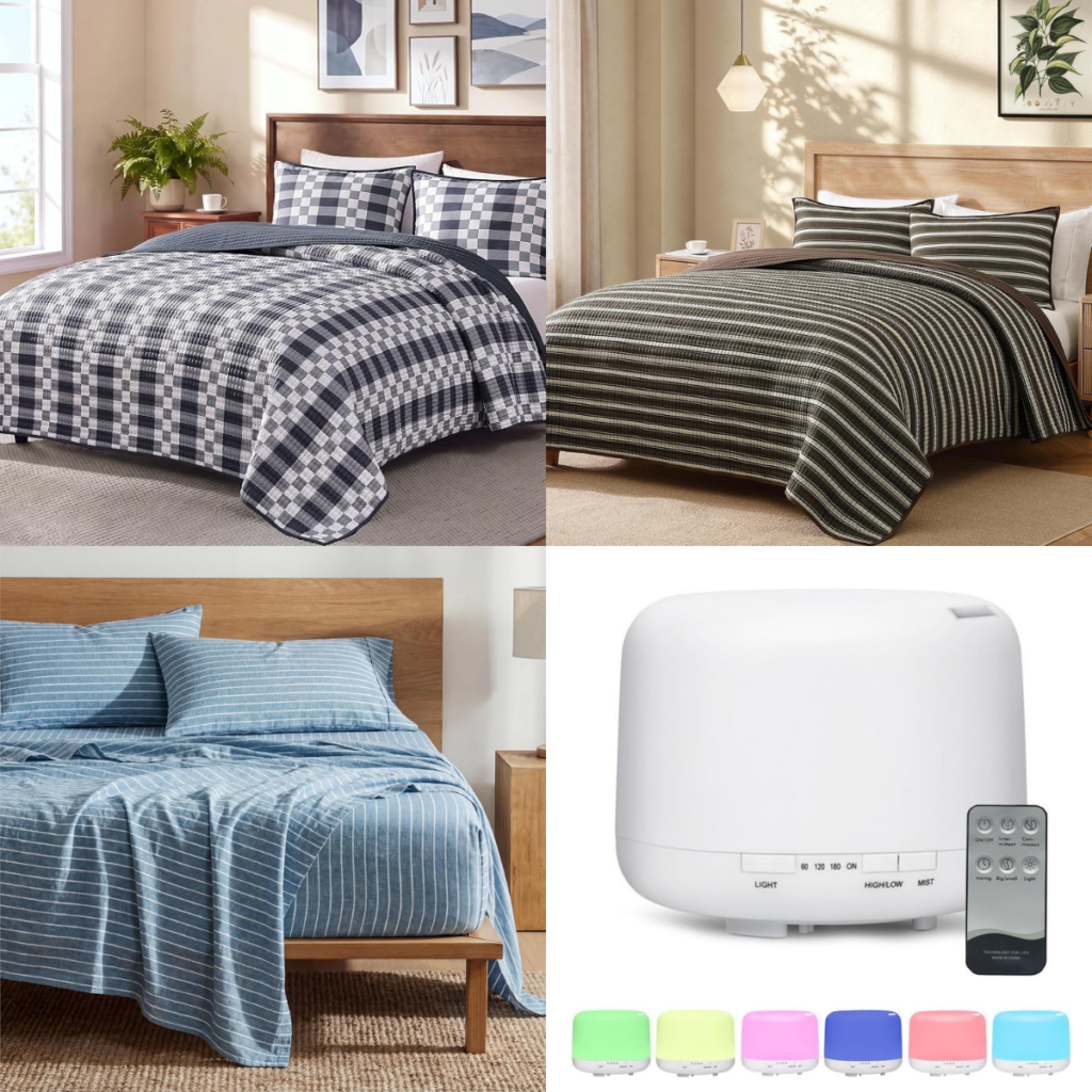 3 pc. Quilt Set $19+ | 4 pc. Striped Sheet Set $17-19+ | Aromatherapy ...
